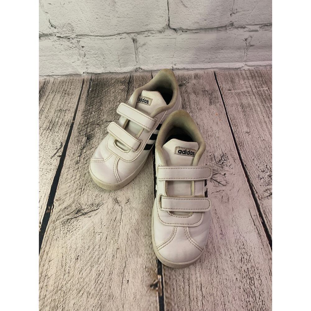 ADIDAS Girl's Court Shoes White with Black Stripes / Size: 10K